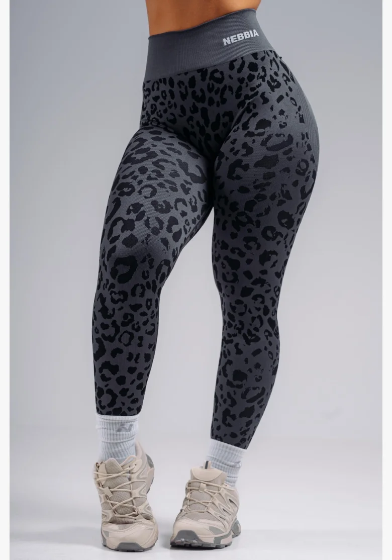 NEBBIA Kompresné push-up legíny s leopardím vzorom PRIMAL čierne