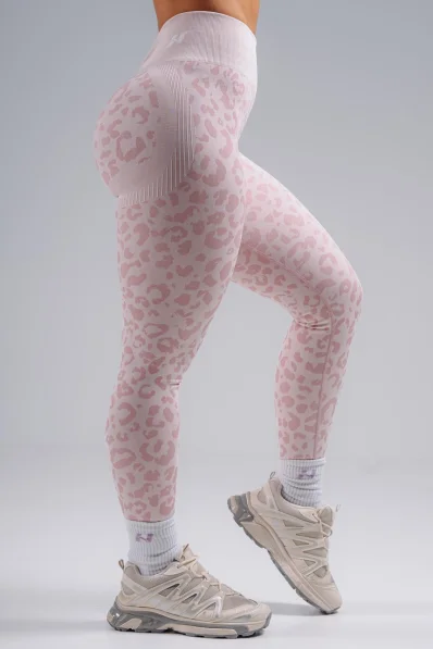 NEBBIA Kompresné push-up legíny s leopardím vzorom PRIMAL ružové 2