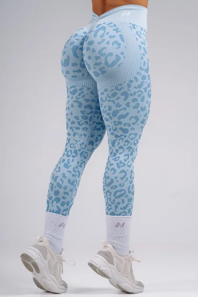 NEBBIA Kompresné push-up legíny s leopardím vzorom PRIMAL modré