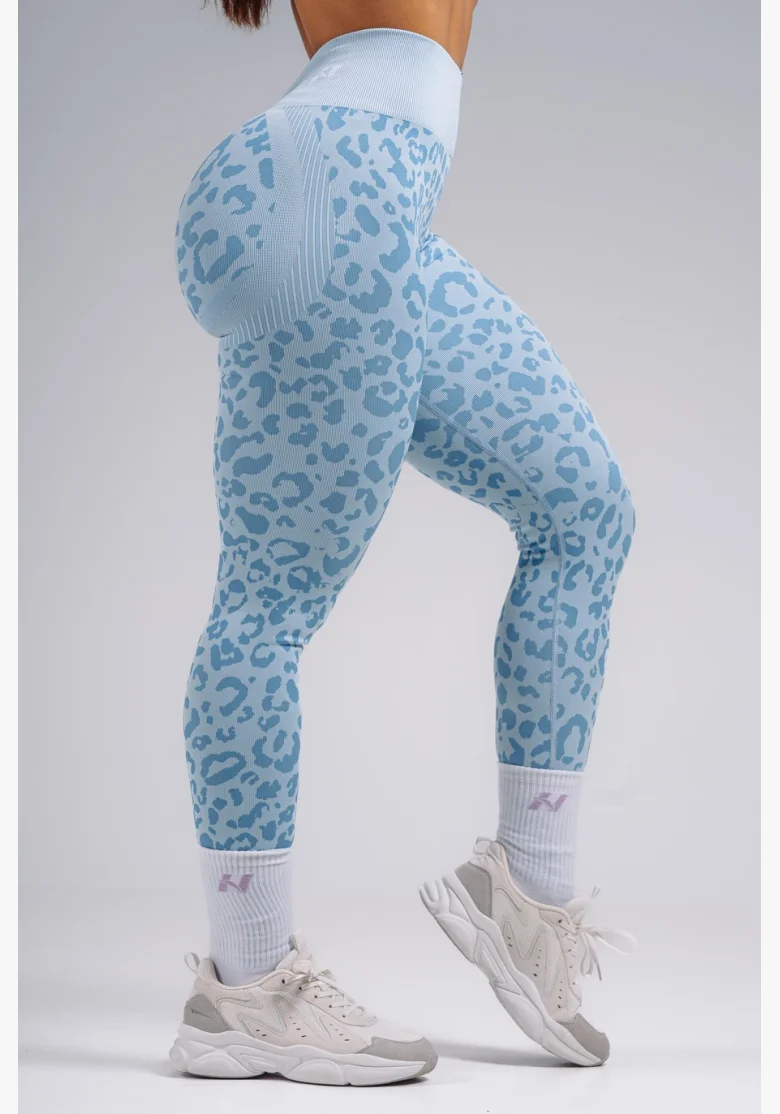 NEBBIA Kompresné push-up legíny s leopardím vzorom PRIMAL modré
