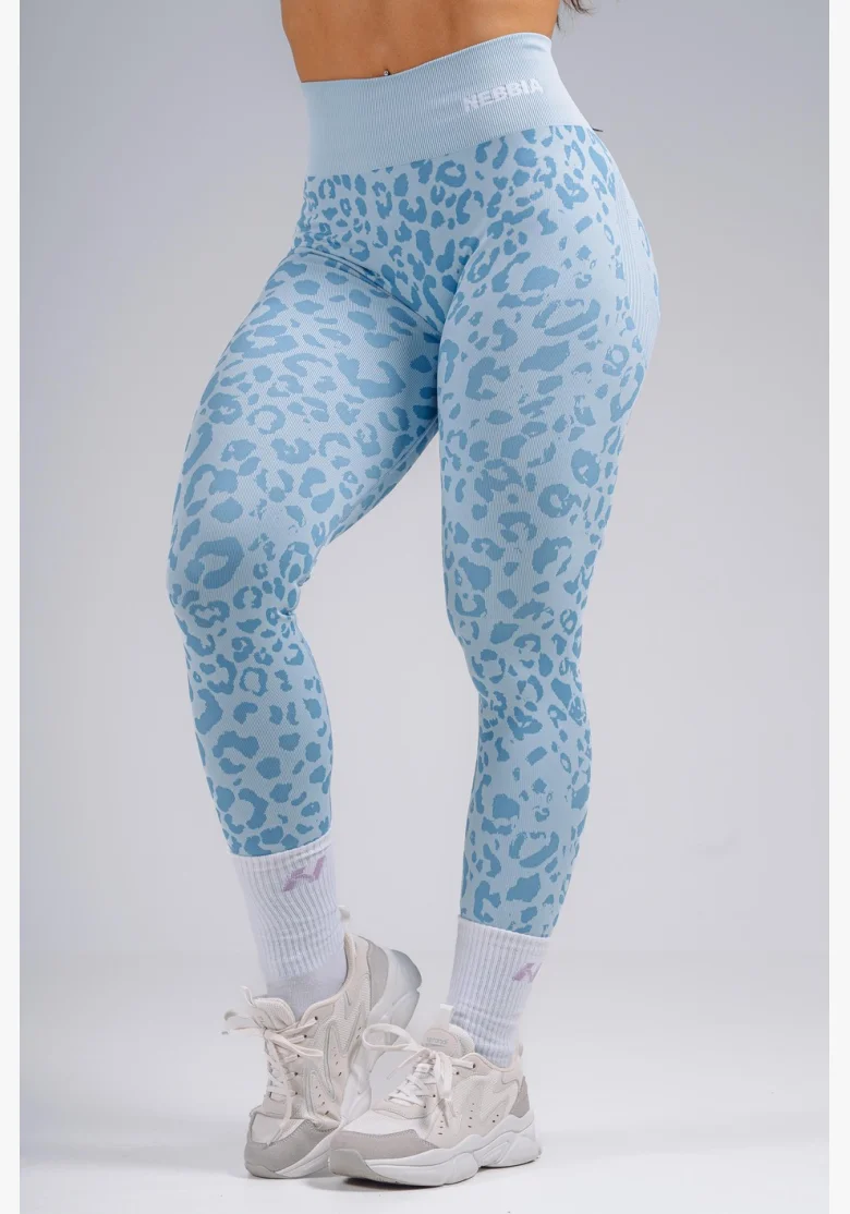 NEBBIA Kompresné push-up legíny s leopardím vzorom PRIMAL modré