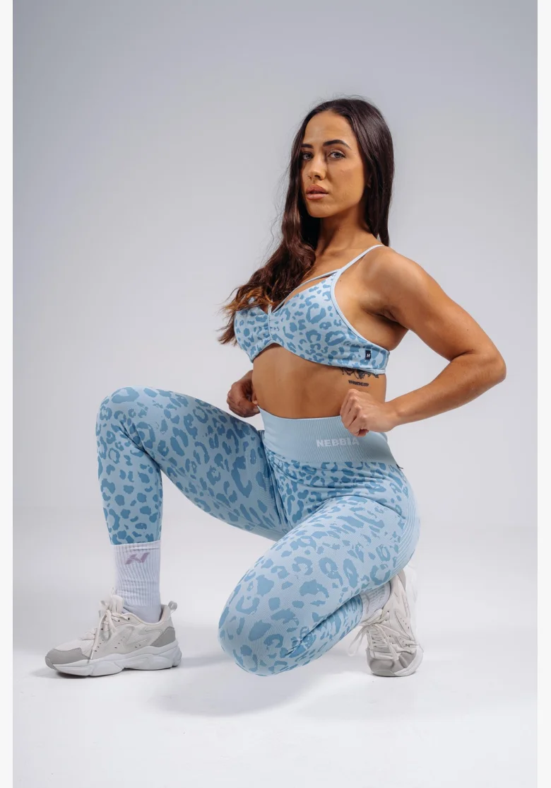 NEBBIA Kompresné push-up legíny s leopardím vzorom PRIMAL modré
