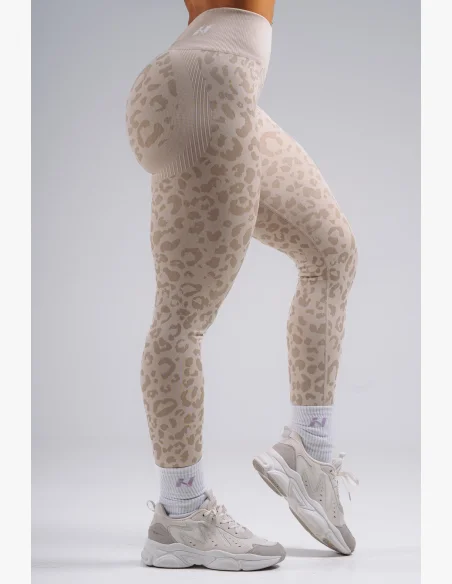 NEBBIA Kompresné push-up legíny s leopardím vzorom PRIMAL krémové