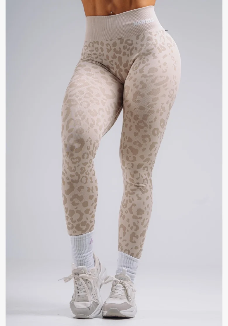 NEBBIA Kompresné push-up legíny s leopardím vzorom PRIMAL krémové