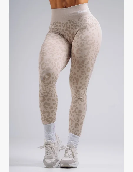 NEBBIA Kompresné push-up legíny s leopardím vzorom PRIMAL krémové