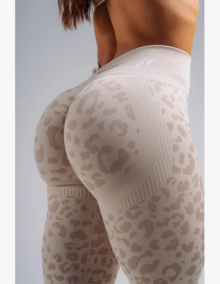 NEBBIA Kompresné push-up legíny s leopardím vzorom PRIMAL krémové