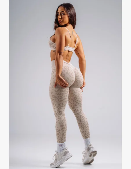 NEBBIA Kompresné push-up legíny s leopardím vzorom PRIMAL krémové