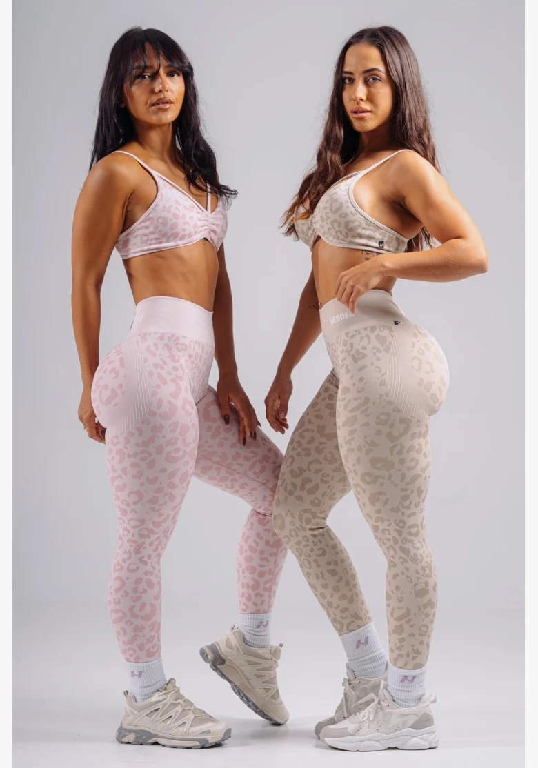 NEBBIA Kompresné push-up legíny s leopardím vzorom PRIMAL krémové