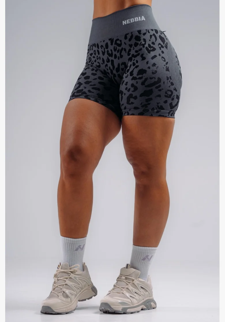 NEBBIA Kompresné push-up šortky s leopardím vzorom PRIMAL čierne