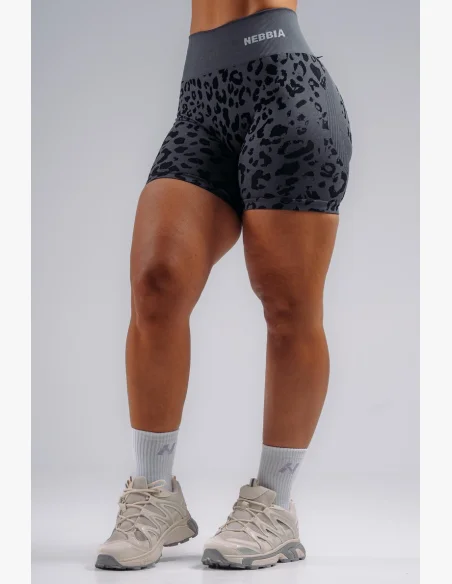 NEBBIA Kompresné push-up šortky s leopardím vzorom PRIMAL čierne