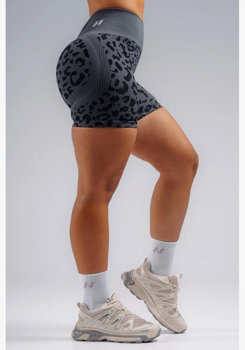 NEBBIA Kompresné push-up šortky s leopardím vzorom PRIMAL čierne