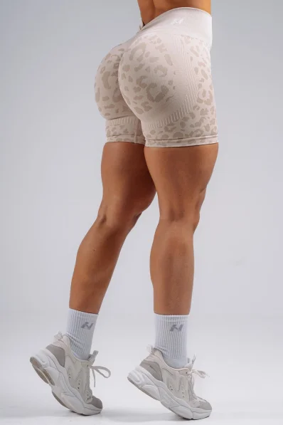 NEBBIA Kompresné push-up šortky s leopardím vzorom PRIMAL krémové