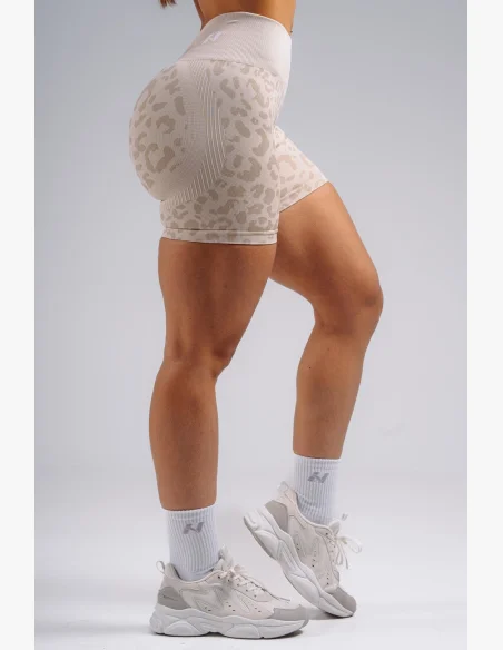 NEBBIA Kompresné push-up šortky s leopardím vzorom PRIMAL krémové