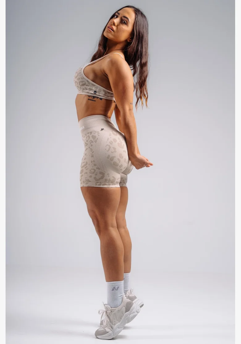 NEBBIA Kompresné push-up šortky s leopardím vzorom PRIMAL krémové