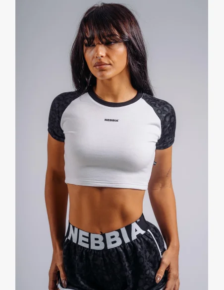 NEBBIA Crop top s leopardím vzorom '97 PRIMAL čierny