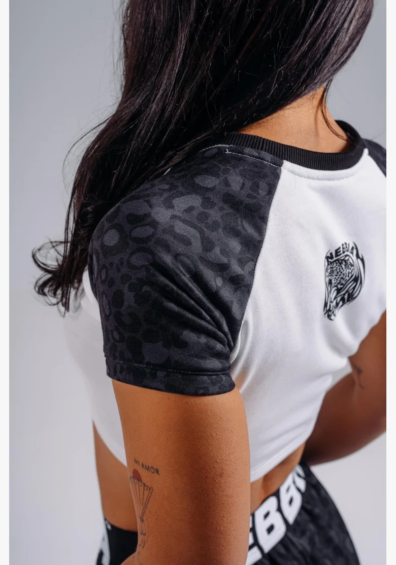 NEBBIA Crop top s leopardím vzorom '97 PRIMAL čierny