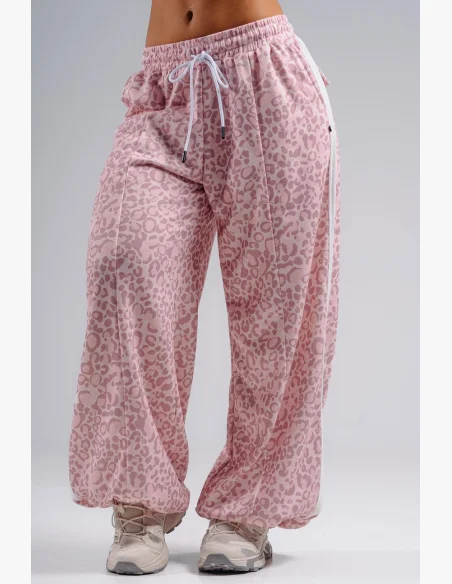 NEBBIA Baggy tepláky s leopardím vzorom PRIMAL ružové