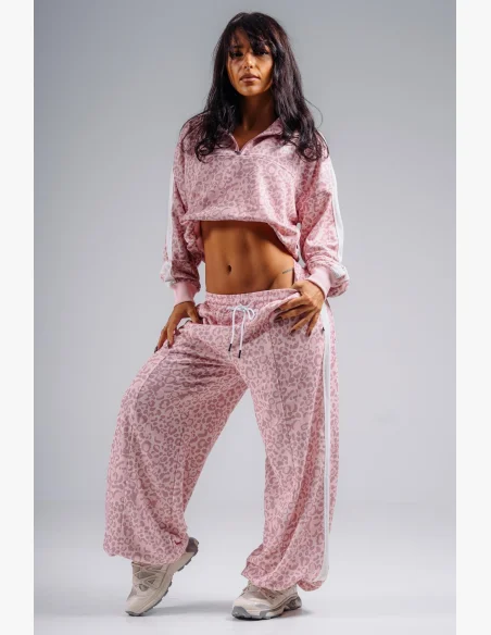 NEBBIA Baggy tepláky s leopardím vzorom PRIMAL ružové
