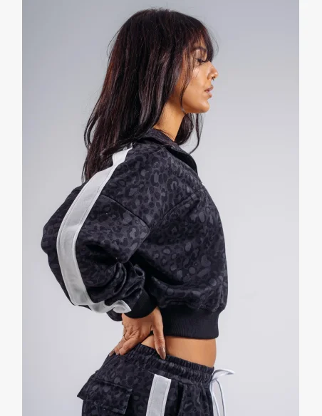NEBBIA Polovičný zips mikina s leopardím vzorom PRIMAL čierna