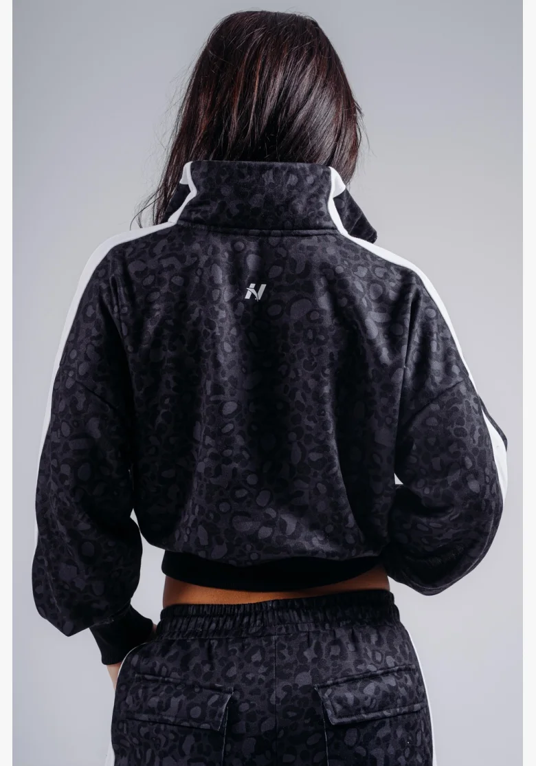 NEBBIA Polovičný zips mikina s leopardím vzorom PRIMAL čierna