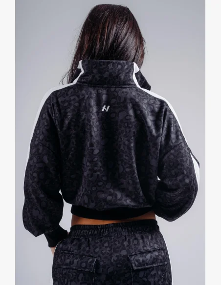 NEBBIA Polovičný zips mikina s leopardím vzorom PRIMAL čierna