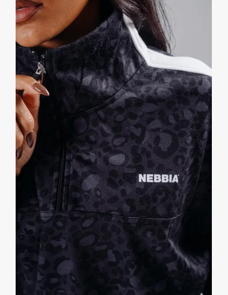 NEBBIA Polovičný zips mikina s leopardím vzorom PRIMAL čierna