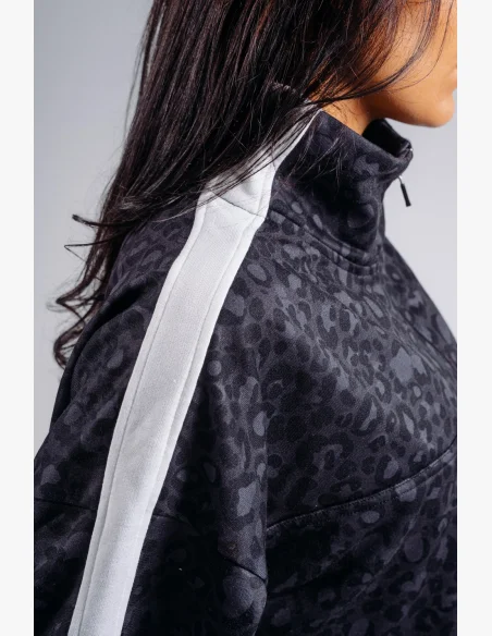 NEBBIA Polovičný zips mikina s leopardím vzorom PRIMAL čierna
