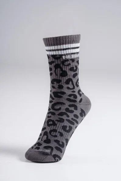 NEBBIA Crew ponožky s leopardím vzorom PRIMAL čierne
