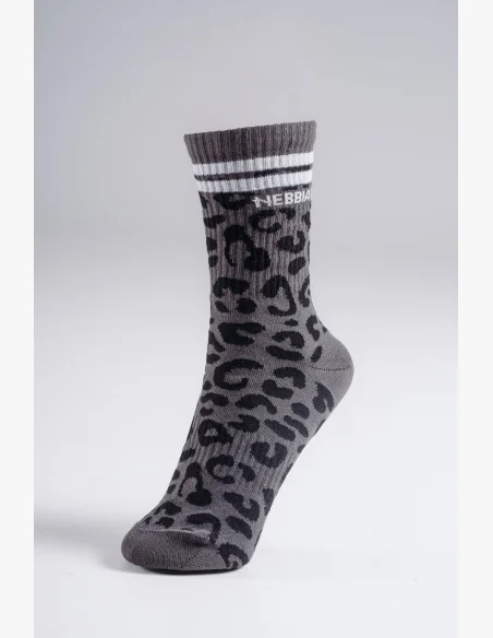 NEBBIA Crew ponožky s leopardím vzorom PRIMAL čierne