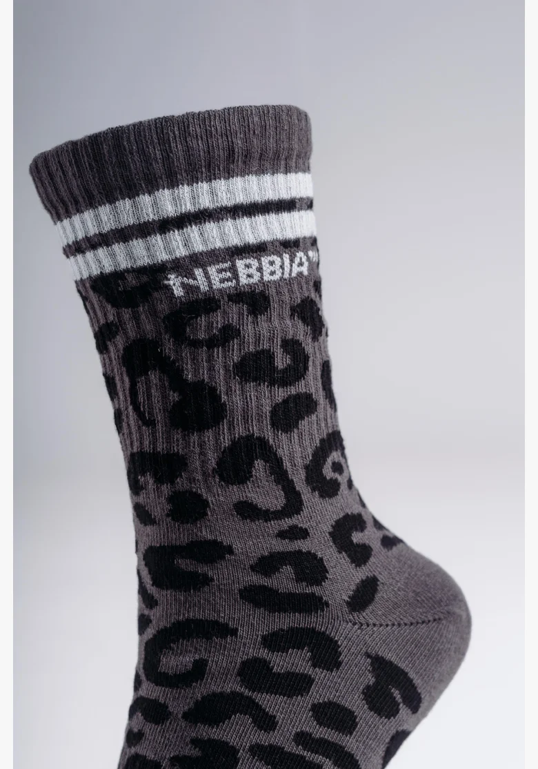 NEBBIA Crew ponožky s leopardím vzorom PRIMAL čierne