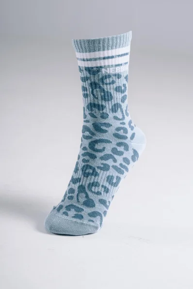 NEBBIA Crew ponožky s leopardím vzorom PRIMAL modré