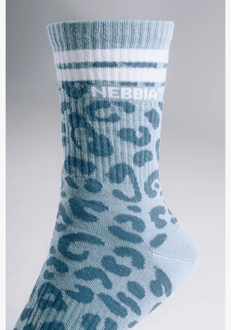 NEBBIA Crew ponožky s leopardím vzorom PRIMAL modré