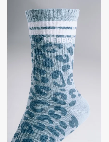 NEBBIA Crew ponožky s leopardím vzorom PRIMAL modré