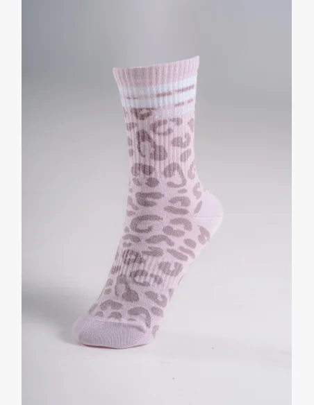 NEBBIA Crew ponožky s leopardím vzorom PRIMAL ružové