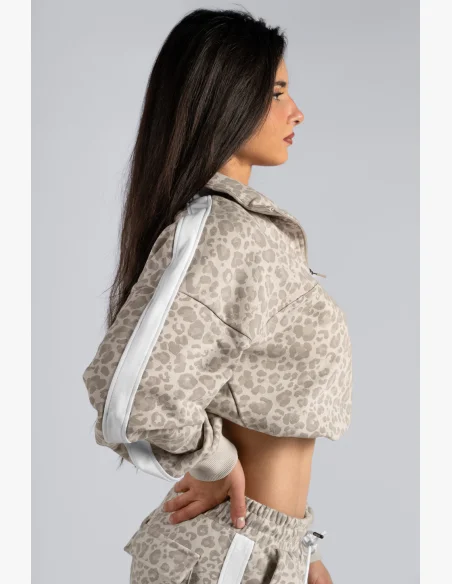NEBBIA Polovičný zips mikina s leopardím vzorom PRIMAL krémová