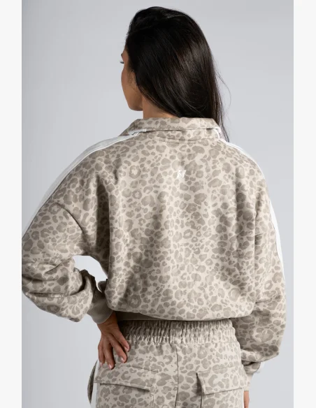NEBBIA Polovičný zips mikina s leopardím vzorom PRIMAL krémová