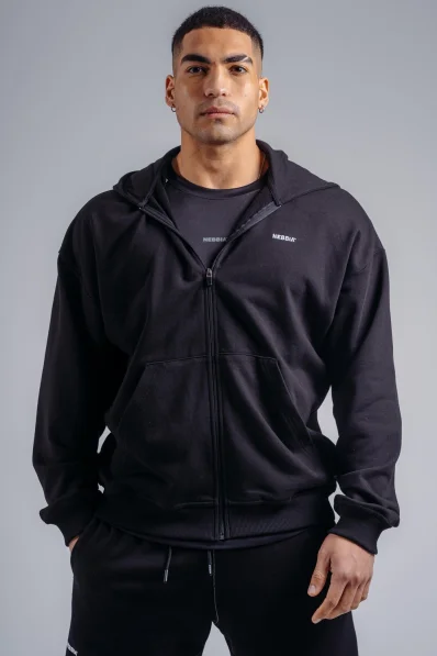 NEBBIA Mikina na zips s vyšívaným logom PRIMAL čierna