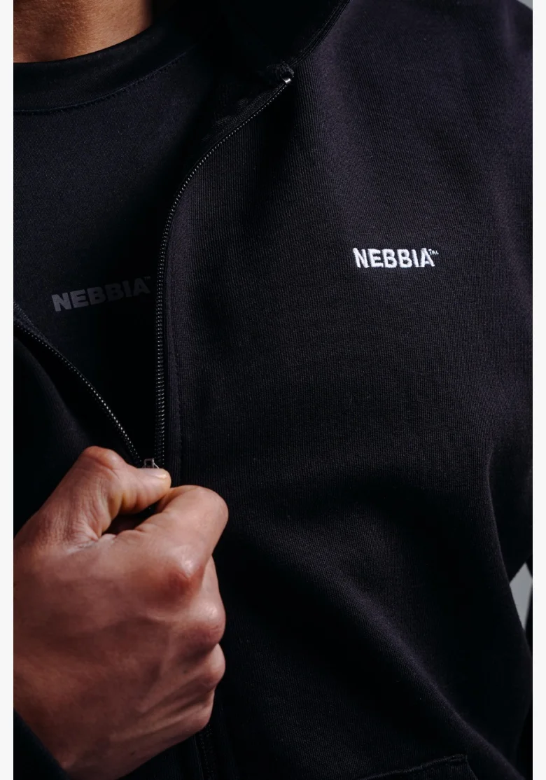 NEBBIA Mikina na zips s vyšívaným logom PRIMAL čierna