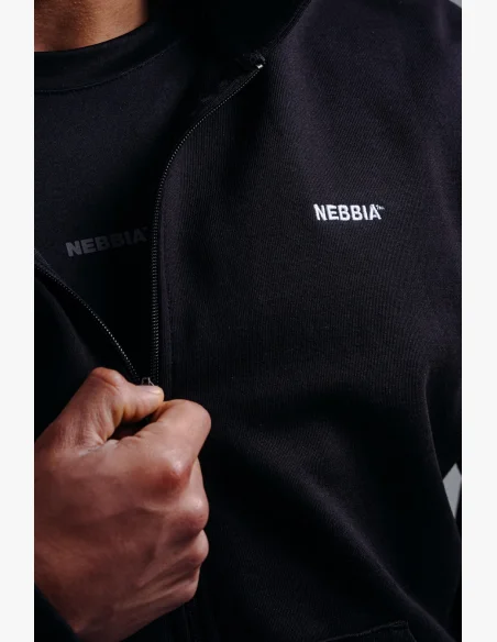 NEBBIA Mikina na zips s vyšívaným logom PRIMAL čierna