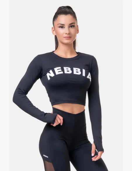 NEBBIA Sporty HERO crop top s dlhým rukávom čierna