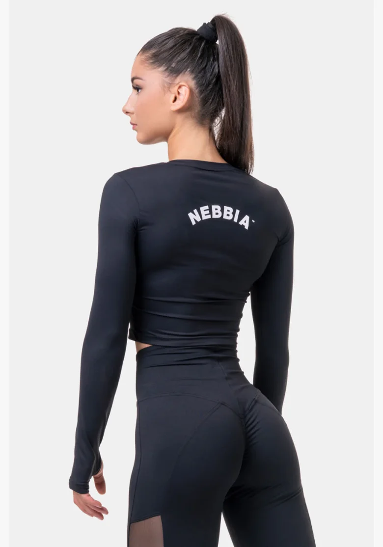 NEBBIA Sporty HERO crop top s dlhým rukávom čierna