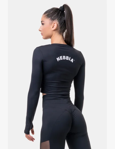 NEBBIA Sporty HERO crop top s dlhým rukávom čierna