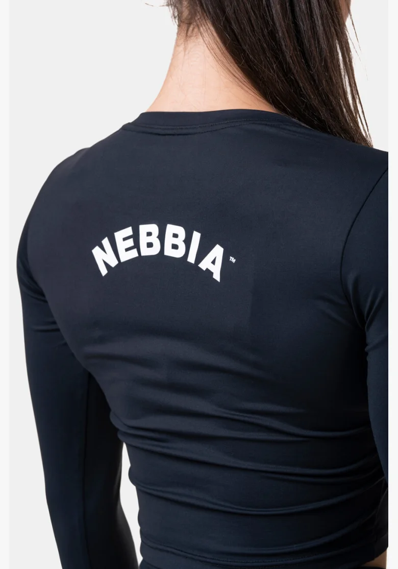 NEBBIA Sporty HERO crop top s dlhým rukávom čierna