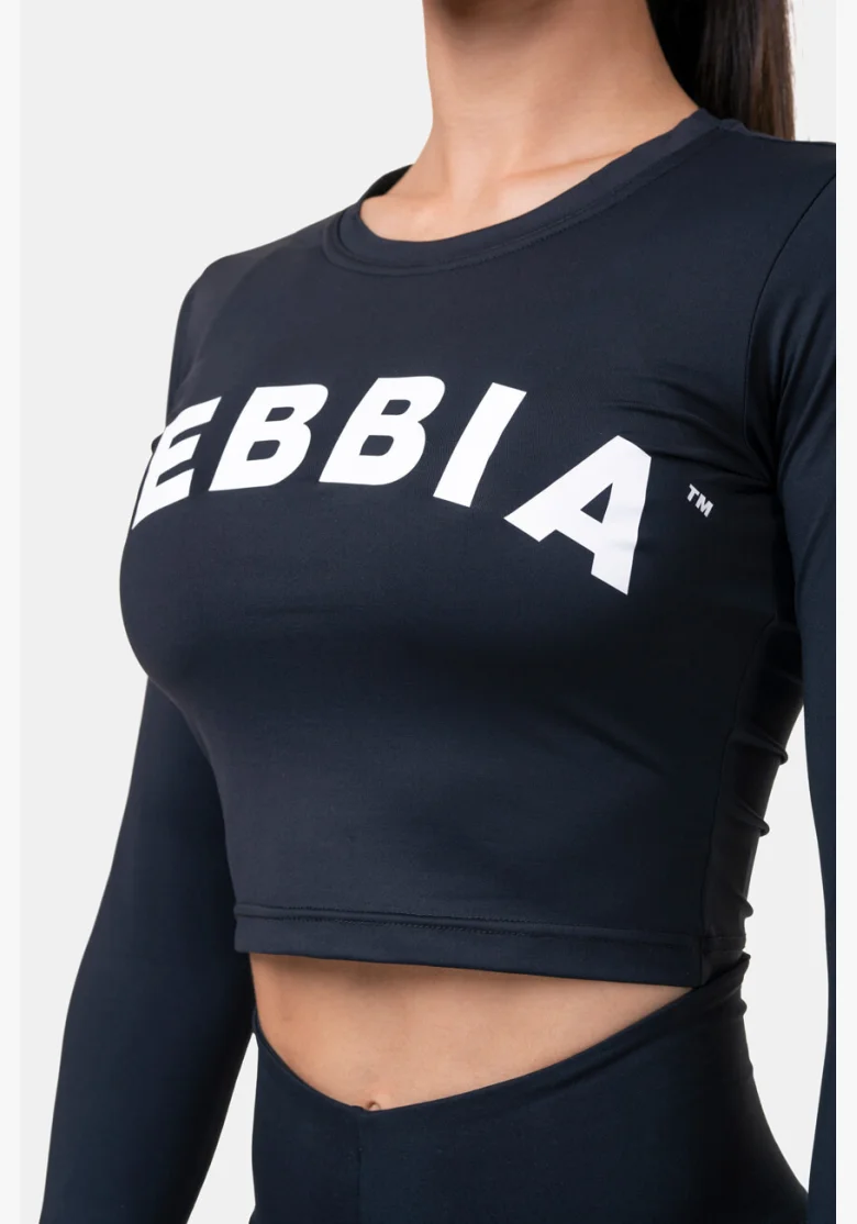 NEBBIA Sporty HERO crop top s dlhým rukávom čierna