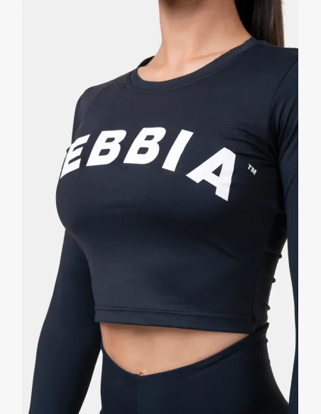 NEBBIA Sporty HERO crop top s dlhým rukávom čierna