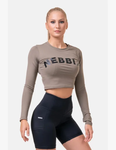 NEBBIA Sporty HERO crop top s dlhým rukávom mocha