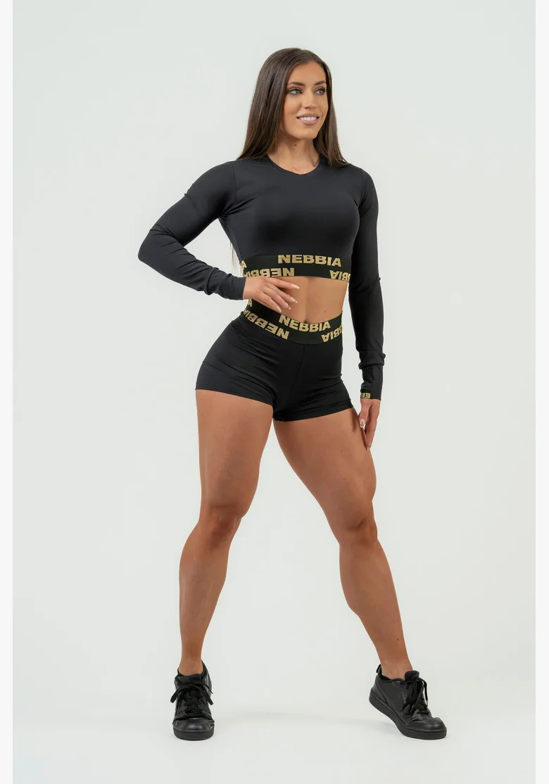 NEBBIA Dámske kompresné šortky s vysokým pásom INTENSE Leg Day gold
