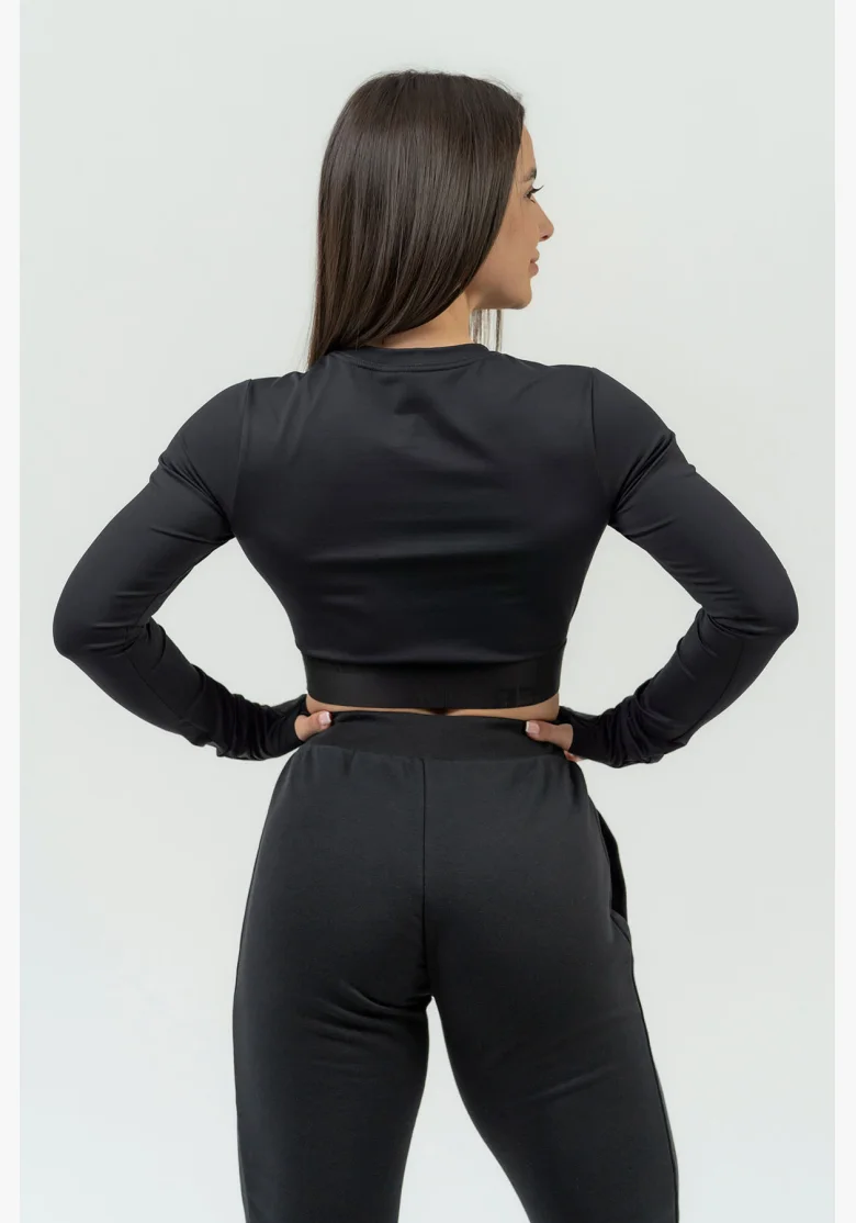 NEBBIA Dámsky crop top s dlhým rukávom INTENSE Perform čierna