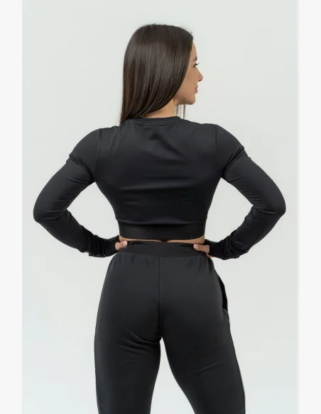 NEBBIA Dámsky crop top s dlhým rukávom INTENSE Perform čierna