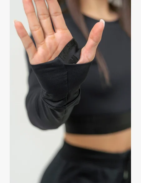 NEBBIA Dámsky crop top s dlhým rukávom INTENSE Perform čierna